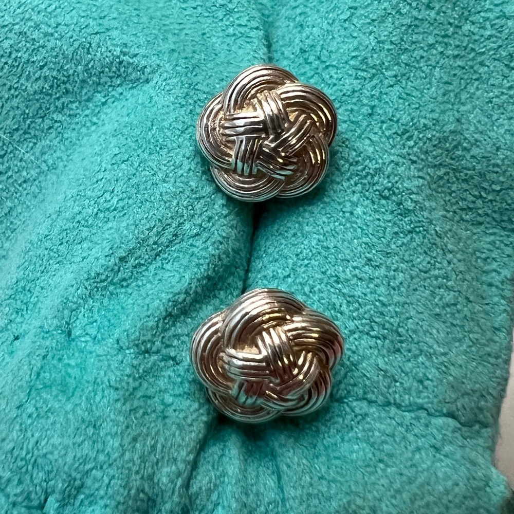 Tiffany & Co Sterling Silver Basket Weave Earrings - Picture 2 of 4